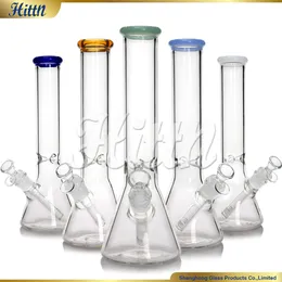 Beher Bong Cam Bong Su Boru Renkli Ağız 12 '' 5mm Kalın El Üflemeli Pyrex Cam Sigara Bong ile 14mm Kase 18mm Downstem Aksesuarlar