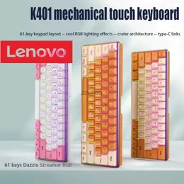 Claviers Lenovo K401 clavier de jeu filaire clavier éclairé rvb sensation mécanique 61 touches interface type-c sans conflit ordinateur portable de bureau L240105