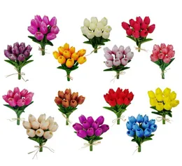 PUチューリップ人工花の偽の花結婚式のテーブルのセンターピースのためのシングルミニチューリップブーケ装飾ホームパーティー装飾2675581