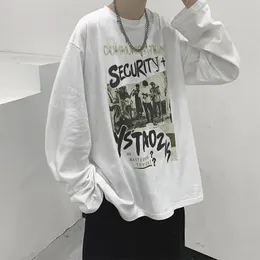 ヒップホップY2Kストリート衣料メンズコットンTシャツスプリングプリントTシャツハイストリートルーズラウンドネック長袖バイブティートップ230711