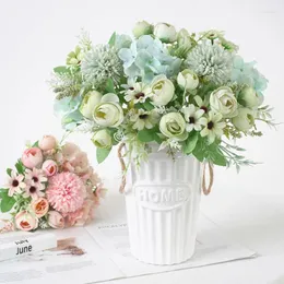 Decorative Flowers Artificial Silk Flower Beautiful Peony Rose Fake Hydrangea Pompom Bud Vanilla Spike Bride Bouquet Wedding Decor