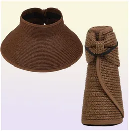 2020 neue Frauen Sommer Visiere Hut Faltbare Sonnenhut Breite Große Krempe Strand Hüte Stroh Hut chapeau femme Strand UV schutz Caps9032647