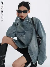 Shengpalae Fashion Women's Denim Coat Turtleneck Single Breathed Full Sleeve Patchwork Versatile Jacke 2023 5R4436 240109
