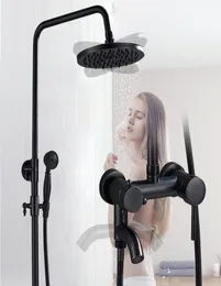 Black Rainfall Shower Set Single Handle Swivel Waterfall Spout Bath Shower Mixer Faucet Brass Hand Shower Height Adjustab2383530