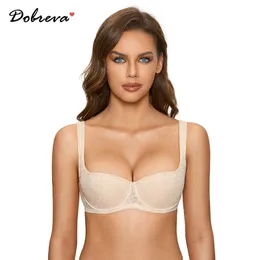 Sutiã feminino push up Balconette DOBREVA sexy renda demi underwire prateleira plus size levemente acolchoado 240109