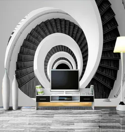 Nowoczesne kreatywne 3D niestandardowe tapeta na mural Czarno -białe wirowe schody proste stylowe tapety salon tło 6508024