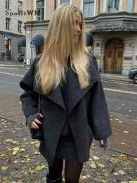 Autumn Fashion Woolen Blends Coats Women Elegant Turndown Collar Long Sleeve Solid Jackets Chic Female Warm Street Overcoat 240110