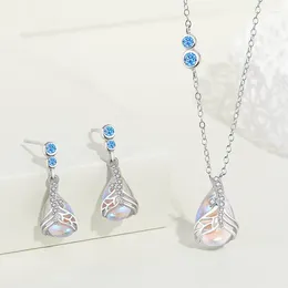 Ожерелья-подвески из стерлингового серебра 925 пробы, оригинальный дизайн, серьги-серьги со слезами русалки, комплект ожерелья S925, рыбий хвост, лунный камень, серьги-капельки, цепочка с подвесками