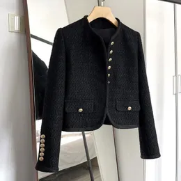 Spring Autumn Korean Y2K Chic Female Tweed Basic Jacket Coat Women Coats O Neck Long Sleeve Woolen Short Ytterkläder 240109