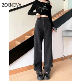 Zoenova calças de brim femininas calças largas mãe femme preto y2k jeans cintura alta mulher calças roupas pantalones spodnie damskie 240110