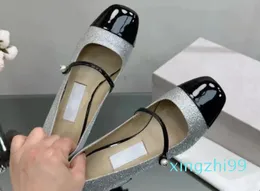 Jimmyness Choo New Pearl سميكة الكعب مربع برئاسة ماري جين للسيدات أحذية أحذية أحذية الحب الماس