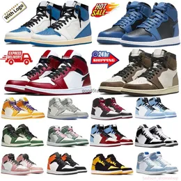 Med Box 1S Low OG Basketball Shoes Jumpman 1 Hög förlorad och hittade University Blue Palomino UNC Toe Washed Black Dark Mocha Chicago Patent 24