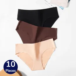 Bzel 10 pçs calcinha das mulheres conjunto aconchegante sem costura mulher roupa interior de seda macia cuecas respirável lingerie simples esportes cuecas 240110