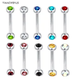 Tiancifbyjs Steel Double Gem Eyebrow Rings Curved Barbell 16 Gauge 1283m Body Jewelry 10 Color Nos LaBret Bar 240109