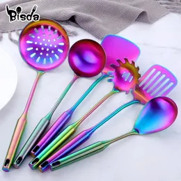 1-10 pçs arco-íris de aço inoxidável utensílios de cozinha conjunto colher de sopa turner espaguete servidor ferramentas de panelas de grau alimentício 240110