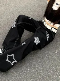 Women's Pants High Waist Vintage Star Printing Women Trousers Y2k Aesthetic Wide Leg Harajuku All Match Grunge Pocket Pantalones