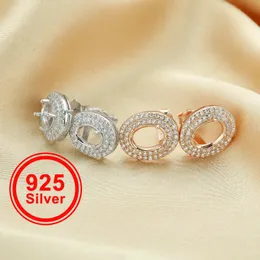 Flera storlekar ovala solida 925 Sterling Silver Rose Gold Tone Diy Prong Studs örhängen Inställningar Bezel med kubikzirkoniume 1706025 240109