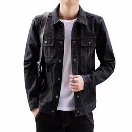 Veste en jean pour hommes, slim, mode coréenne, noir, beau manteau de travail pour jeunes, 240109