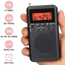 Radio Portable FM/AM/WB Radio Mini NOAA Weather Radios Receiver with Stereo Earphone/Digital LCD Display/Sleep/Alarm Clock for Elder