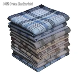 Lenço quadrado listrado xadrez masculino de algodão puro vintage xadrez clássico bolso absorvente de suor lenço Nostalgia10pcs/lote 240109