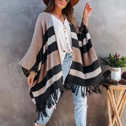 Moda inverno quente listrado ponchos e capas para mulheres xales grandes envolve cashmere pashmina feminino bufanda mujer 240110