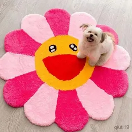 Carpets Fashion Large Area Round Living Room Carpet Cute Soft Flowers Children Room Decorative Carpets Antidirty Nonslip Washable Rug