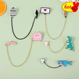 Haai Dinosaurus Telefoon hangers pin Broche Gesp Gouden Metalen Badge Tas Kleding Revers Broches Voor Vrouwen Mannen Kinderen Geschenken