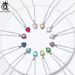 Pendants ORSA JEWELS 925 Sterling Silver 12 Color Heart Shaped Birthstone Pendant Necklace Woman Girl's Lucky Birthday Jewelry Gift APN02