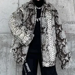 Arrivals Python Pattern Fur Coat Mens Winter Fashion Faux Fur Coat Warm Wool Jacket Chaquetas Hombre 240110
