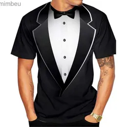 Men's T-Shirts Summer Fashion Bow Tie 3d Printed T-shirt Men's and Women's Casual Short Sleeve Fake Suit Tuxedo Cool Streetwear ShirtL240110