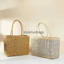 Shoulder Bags Vine woven paper grass tote basket French retro square paper rope woven bag picnic blue large capacity casual diagonalstylishyslbags