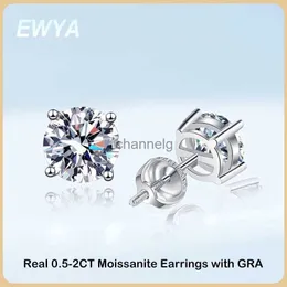 Stud EWYA D Cor 0.5-2CT 4 Prong Moissanite Brincos Para Mulheres Meninas Jóias Finas S925 Sterling Silver Diamond Stud Brinco YQ240110