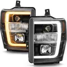 08-10 Ford F250 F350 Superduty Faros delanteros con proyector de tubo LED en zigzag negro