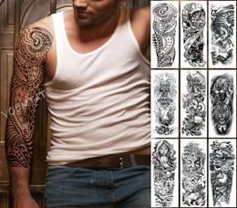 Duży rękawa tatuaż Maori Power Totem Wodoodporny tymczasowy tatuaż naklejka wojownika samuraj anioła czaszka pełna czarna tatoo t203179402