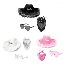 Boinas moda cowgirl traje conjunto para despedida de solteira chapéu de cowboy bandanas óculos feminino chuveiro nupcial night club outfit