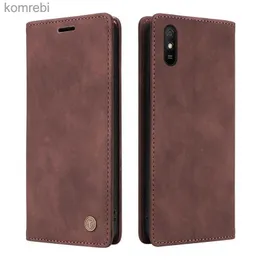 Redmi 9a Prime Wallet Flip Leather Phone Case for Redmi 9iソリッドカラー吸引カップ機能Coverl240110の携帯電話ケースケース
