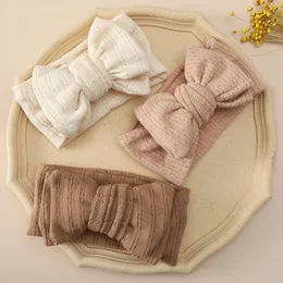 17pc/lot double layers bow headbands cotton baby jantbows 탄성 머리 밴드 출생 따뜻한 여자 터번 머리 랩 아이 헤드웨어 240109