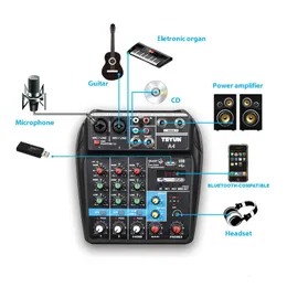 Teyun profissional 4 canais cartão de mistura digital microfone transmissão ao vivo computador gravação dj equipamento áudio 240110