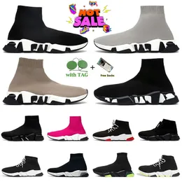 Scarpe con calzino Scarpe casual Speed Trainer Scarpe da uomo Sneakers Plate-forme Graffiti Nero Bianco Suola trasparente Mocassini di lusso Designer piatto Plate-forme Stivali Donna