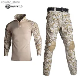 Męskie dresy Han Wild Outdoor Airsoft Paintball Clothing Wojskowy mundur taktyczny Kamuflaż Koszulki ładunkowe Podkładki kolanowe Kury Q230110