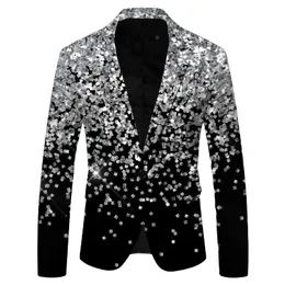 Men Shawl Lapel Blazer Design Printed Suped Suit Jacket DJ Club Stage Singer Cloth Lightclub حفل زفاف 240110