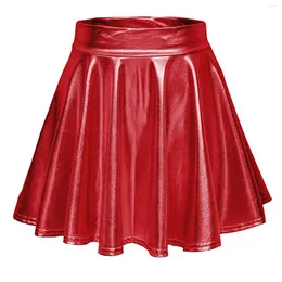 Spódnice damski laser mini skórzana spódnica na wysokim pasie taniec lśniący holograficzny harajuku gotycki metalowy plised