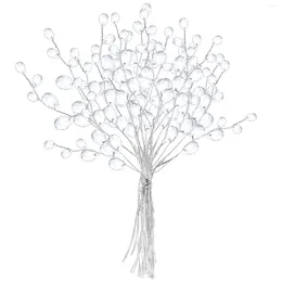 Flores decorativas, 50 tallos, ramos artificiales blancos, gotas de cuentas, ramas de flores, aerosoles para manualidades de boda