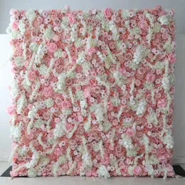 장식용 꽃 YL 5D 천베이스 롤업 꽃 벽 배경 8ft X 웨딩 장식 실크 인공 핑크 장미