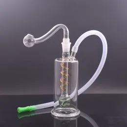 휴대용 미니 유리 오일 버너 Bong Hookah Inline Spiral Perc Hand Smoking Water Pipe Recycler Ash Catcher Bong과 10mm 벤트 남성 유리 오일 버너 파이프 및 호스