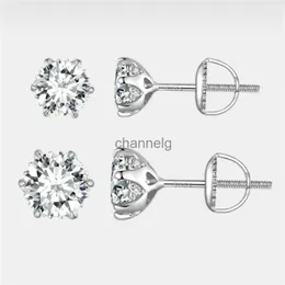 Stud MSE020 Lefei moda clásica de moda de lujo Moissanite tornillo garra 6 pendiente redondo para las mujeres del encanto plata 925 regalo de joyería de boda YQ240110