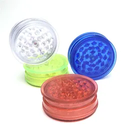 Grinder in plastica trasparente blu verde giallo con smerigliatrici per tabacco da fumo a denti acrilici colorati a 3 strati da 60 mm