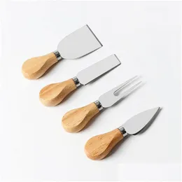 Meat Poultry Tools 100Sets 4Pcs/Set Stainless Steel Cheese Knives Oak Handle Butter Knife Kit Kitchen Wen6003 Drop Delivery Home G Dhggv