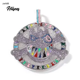 Hip HopIced Out Custom White Gold Plated Skull Pendant Glow in the Dark Circle Colorful Brass Zircon Necklace
