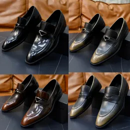 Mocassins de couro escovado preto esmaltado metal triângulo logotipo sola de couro homens moda negócios sapatos de couro retro estilo britânico vestido de casamento sapatos de couro 38 46
